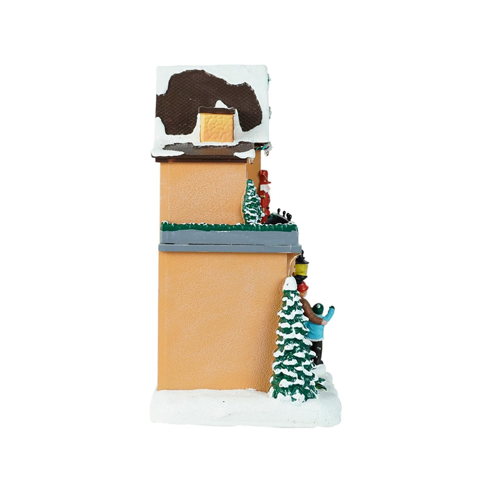 Figuras Navideñas Miniatura Casa Escultura Iluminada Musical con Luz Led de Resina Coleccionable para Navidad Adecuado para Regalo Decoración del