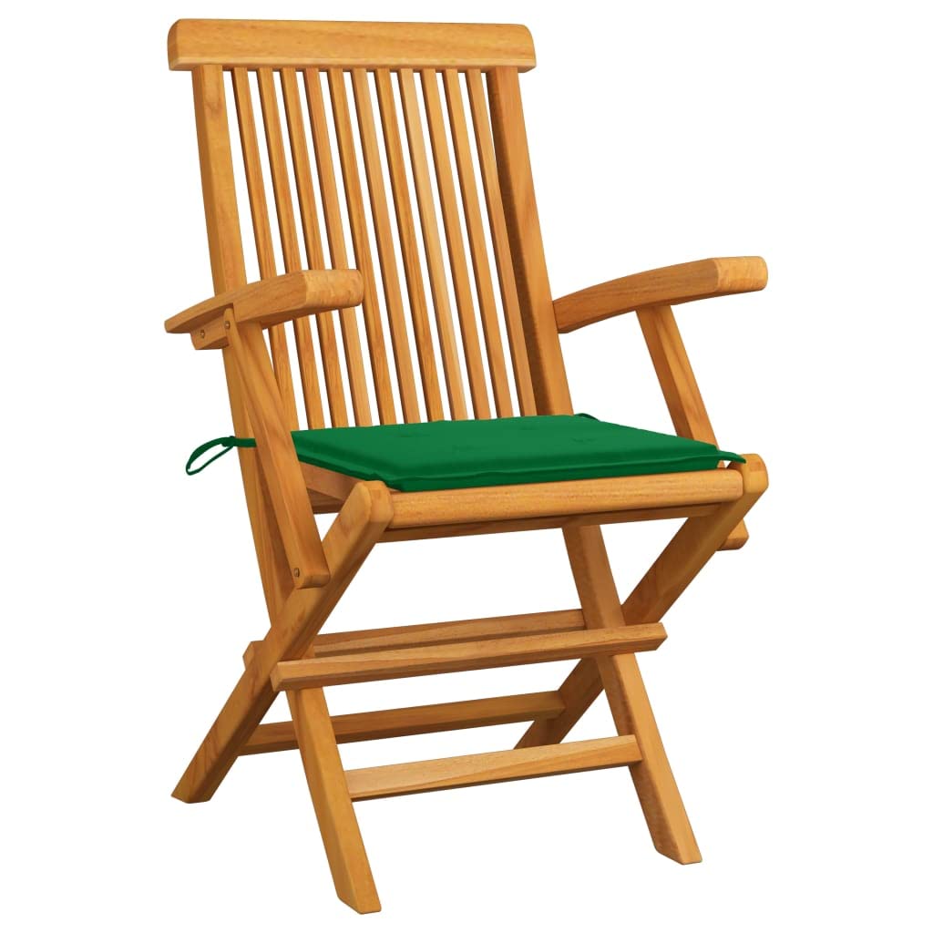 Fengshui Set di 3 sedie da giardino in legno di teak con cuscini verdi