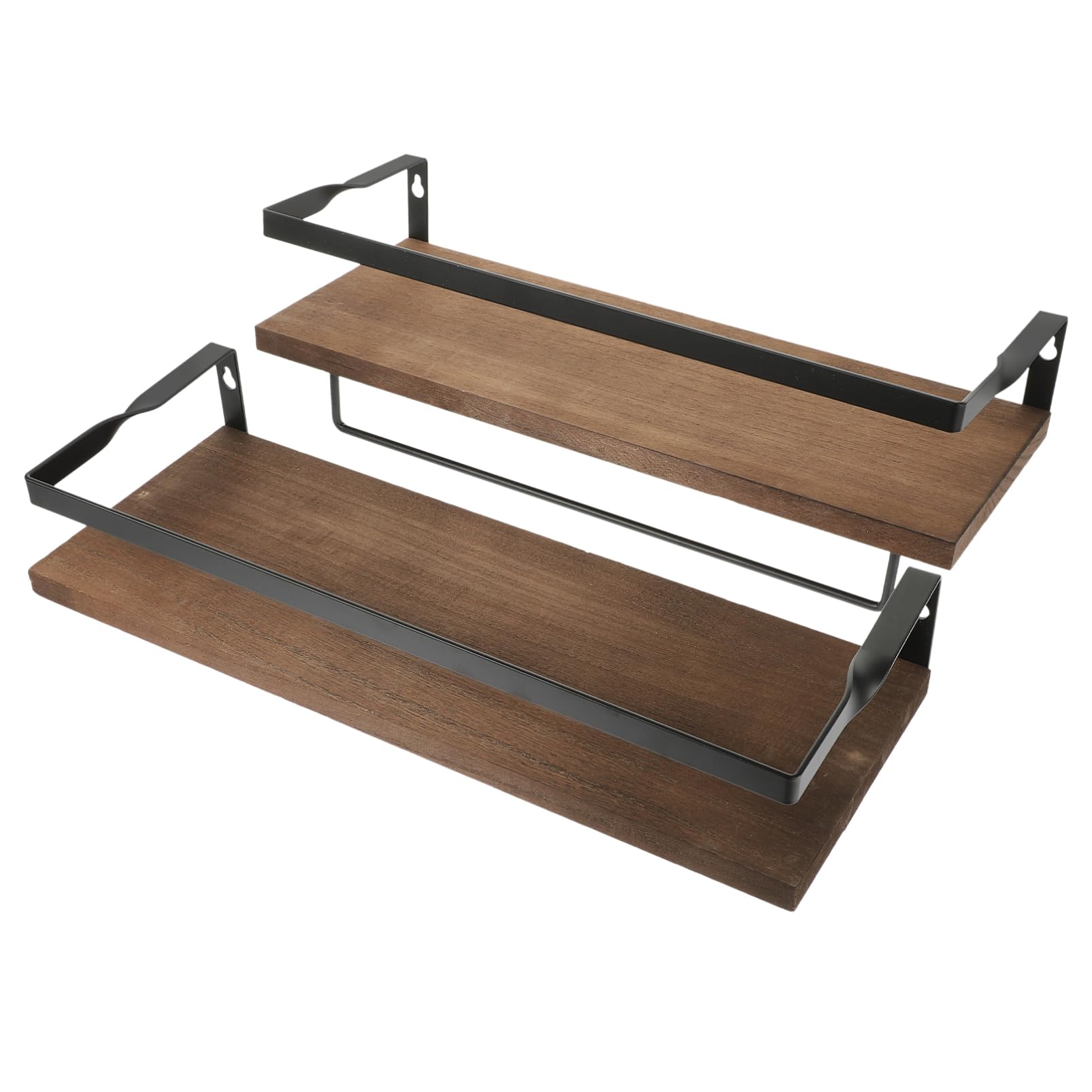 2 mensole da parete sospese, per bagno, cucina, soggiorno, divisorio a parete (Paulownia, rosso scuro, marrone) mensole portaoggetti in metallo e legno
