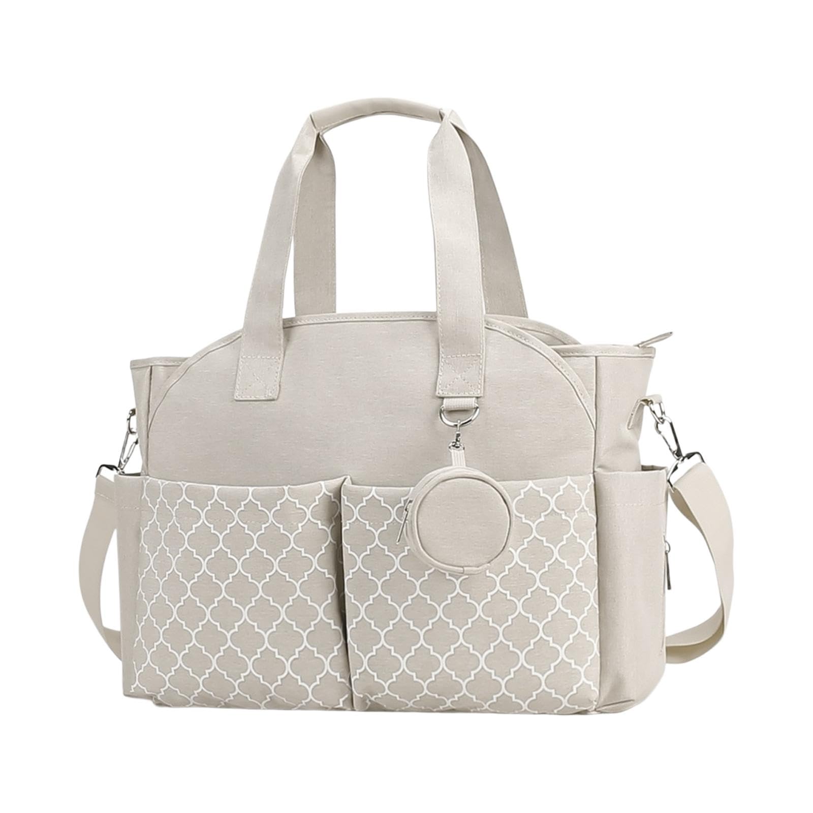 Sac à Langer Élégant avec Grande Capacité de Rangement pour Couches Vêtements de Bébé Lingettes et Accessoires Fabrication en Tissu Effet Velours, Blanc Beige