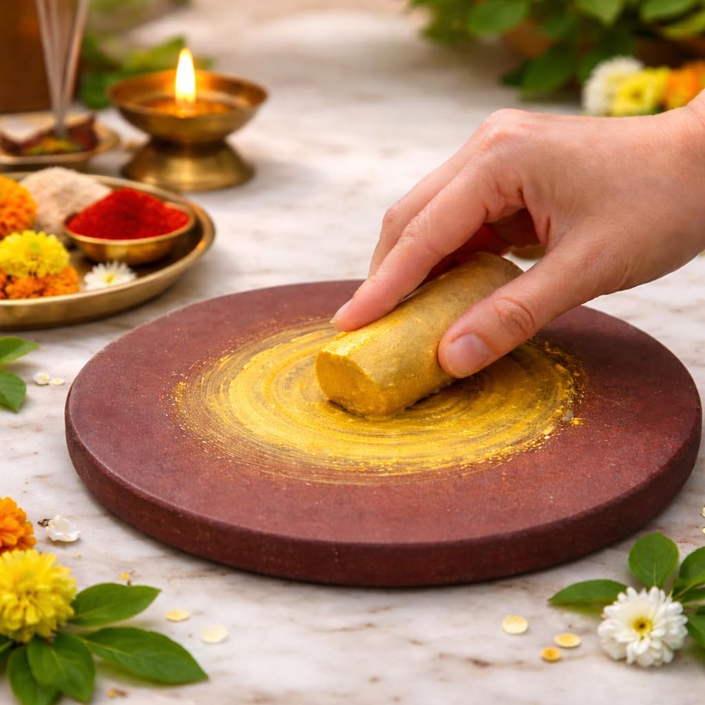 CRAFT BY HANDS | Natural Red Chandan Rubbing Stone (5 Inch) | Chandan Ghissai Patthar | Sandalwood Tilak | Chandan Ghisni | for Haldi Kumkum Tilak Pooja Temple Use-image-39