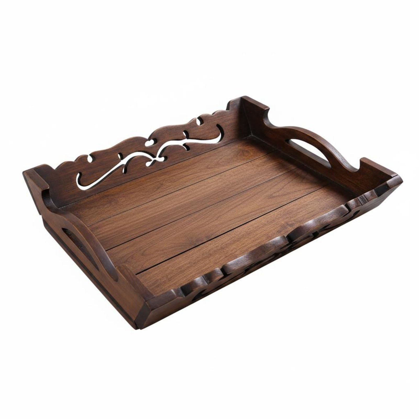 Bandeja de Servicio Compuesta Base Estable Madera Selección Detalle Artesanía Tallada Adecuada para Uso Diario en Sala Fiestas O Familiares, Grande 36.5cm X 31cm X 7.5cm
