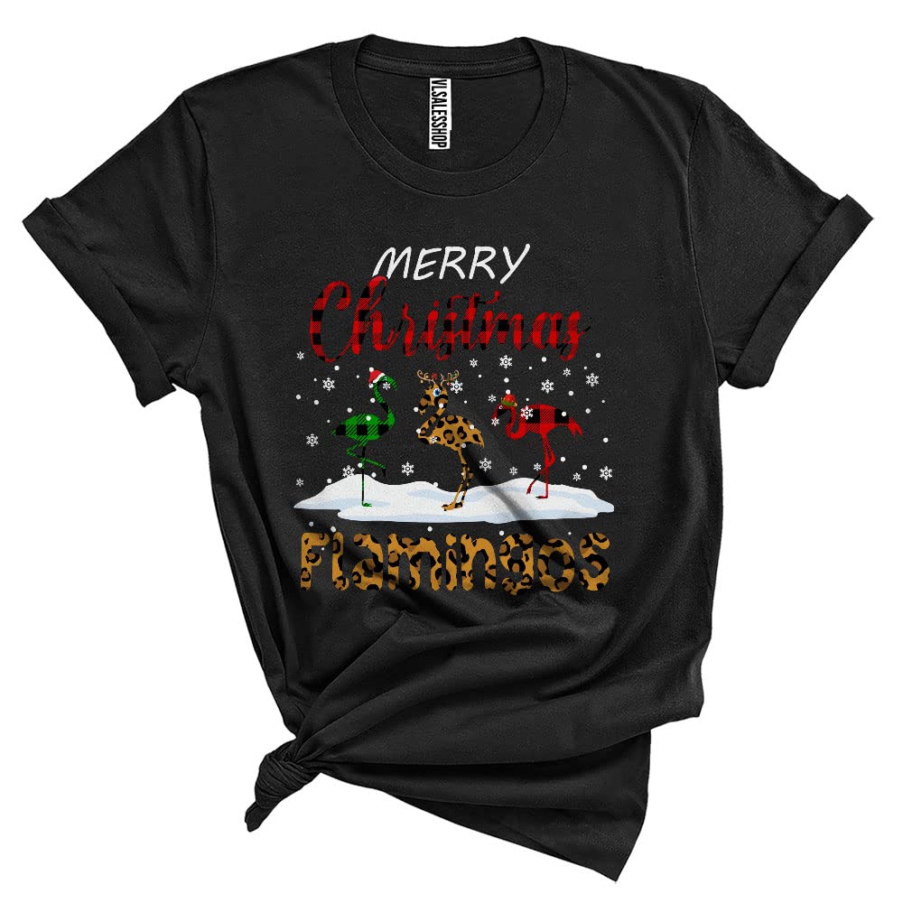 Merry Christmas Flamingos Funny Santa ELF Reindeer Flamingo Red Leopard Plaid Farmer Unisex T-Shirt