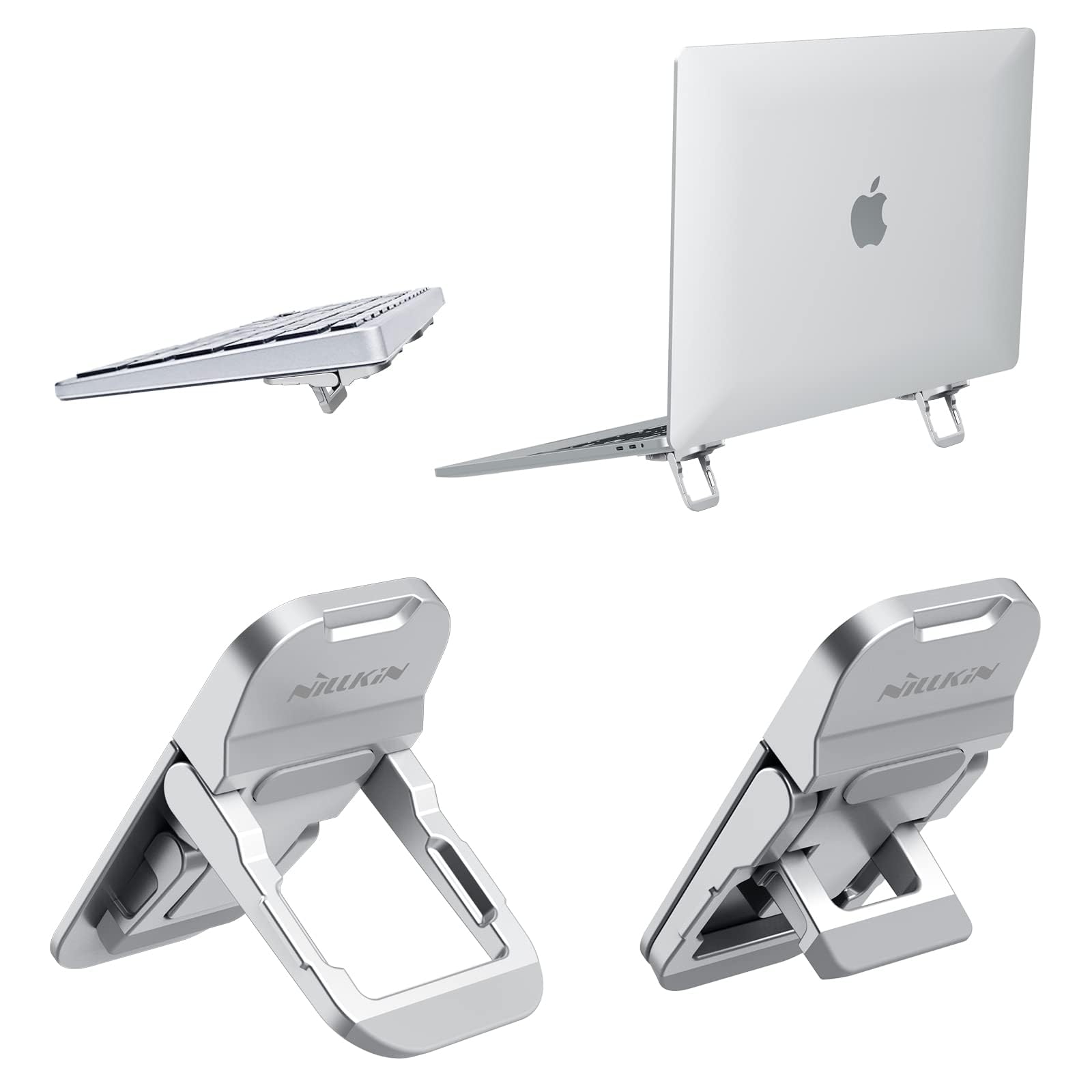 Nillkin Laptop Stand, Stick-on Type, Mini Computer Stand, Portable, Aluminum Alloy, Keyboard Stand, Ramp, 3 Height Adjustable, For Ergonomic Computers, Keyboards, Heat Dissipation, Cooling, Laptop