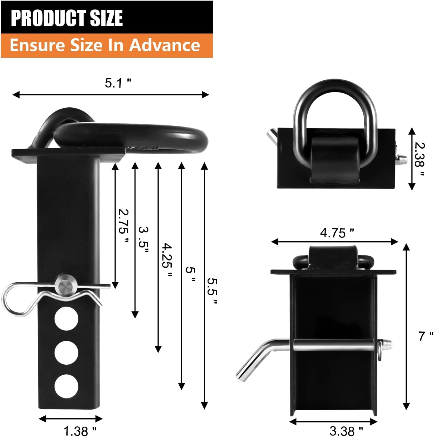Confezione da 12 anelli a D per rimorchio, resistenti, accessori da tasca per rimorchio, accessori per rimorchi, autotrasportatori, pianale, nero