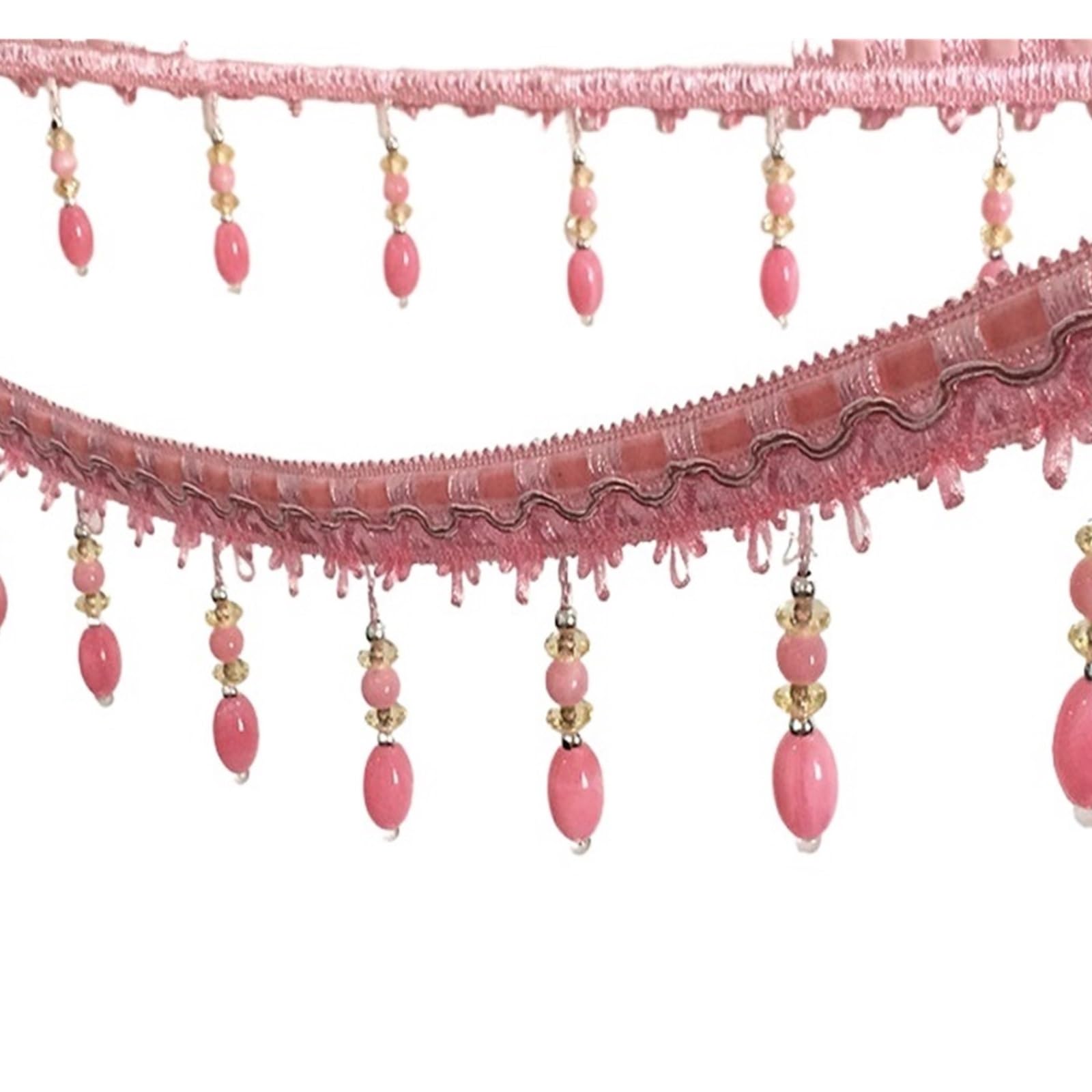 Elegante pasamanería de cuentas de cristal con remate de encaje multicolor