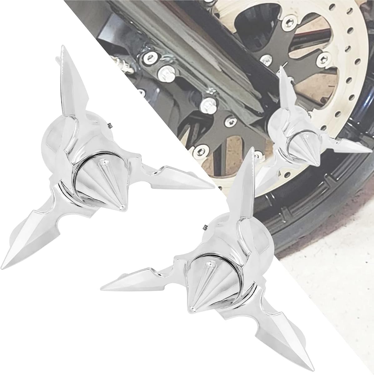 Motorcycle Front Axle Nut Covers Cap Spun Blade Spinning Plastic Fit for Harley Touring Electra Road Street Glide Softail Dyna Sportster XL XG (Chorme)