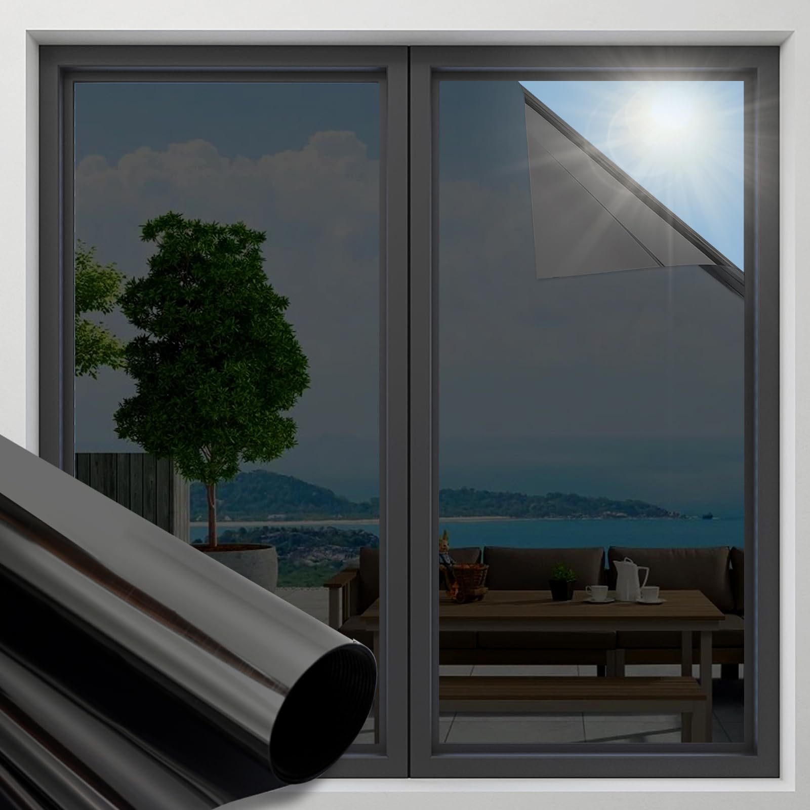 Ofhome Black Window Film Privacy Heat Reflective Sun Blocker, 90X400cm