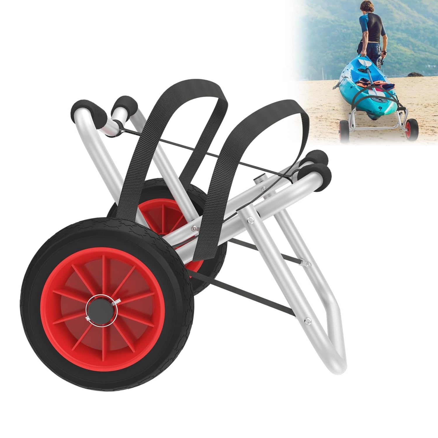 UISEBRT Kayak, carrello pieghevole per canoa, portata fino a 100 kg, con cinghie da 3 m, in alluminio, per canoa, kaya