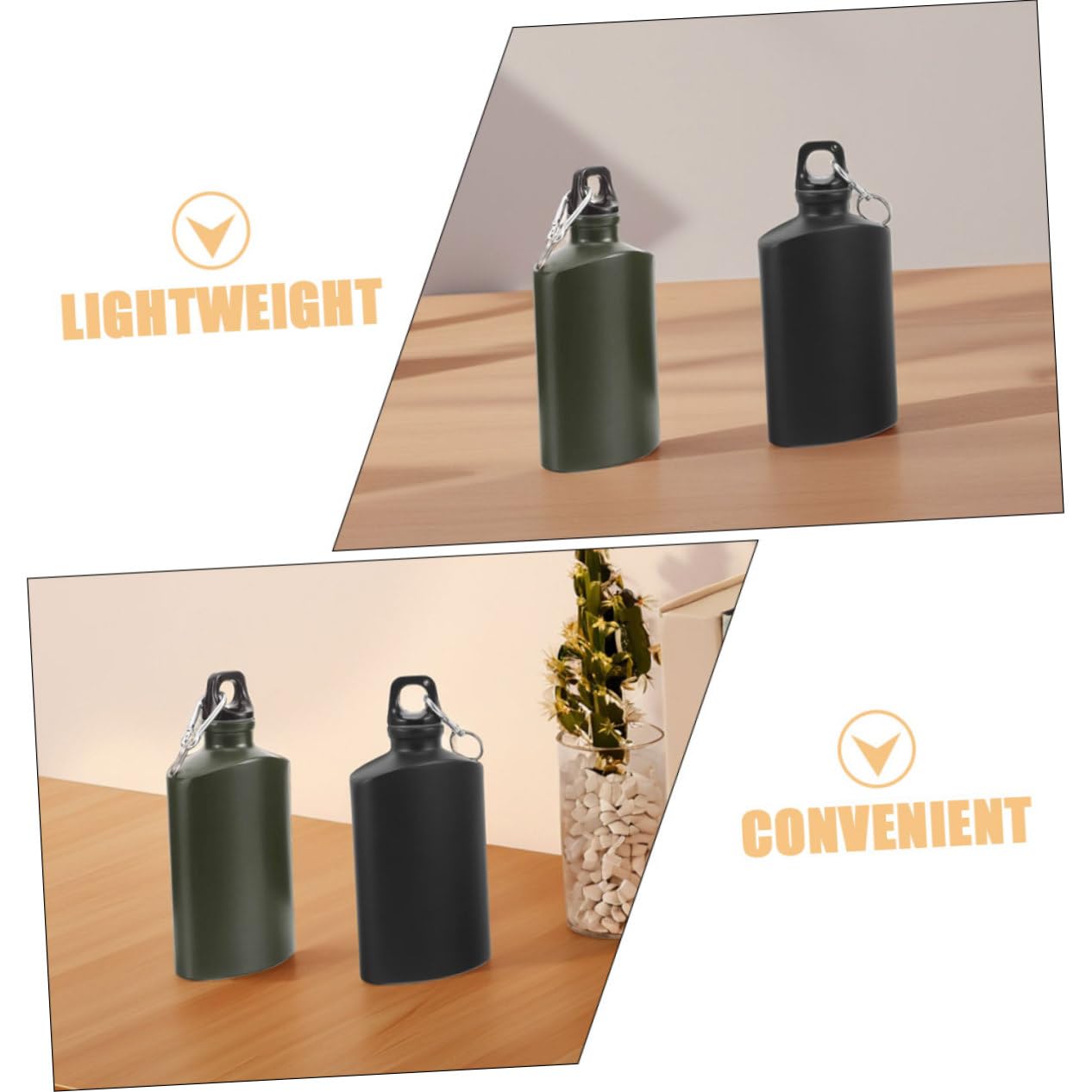 Aluminio Cantimplora 2 Piezas con Plana Gancho 500ml Decoracion Colegio | Ligera y Portátil, Diseño Hermético, para Senderismo y Viaje, Formato 500ml, Fácil de Llevar