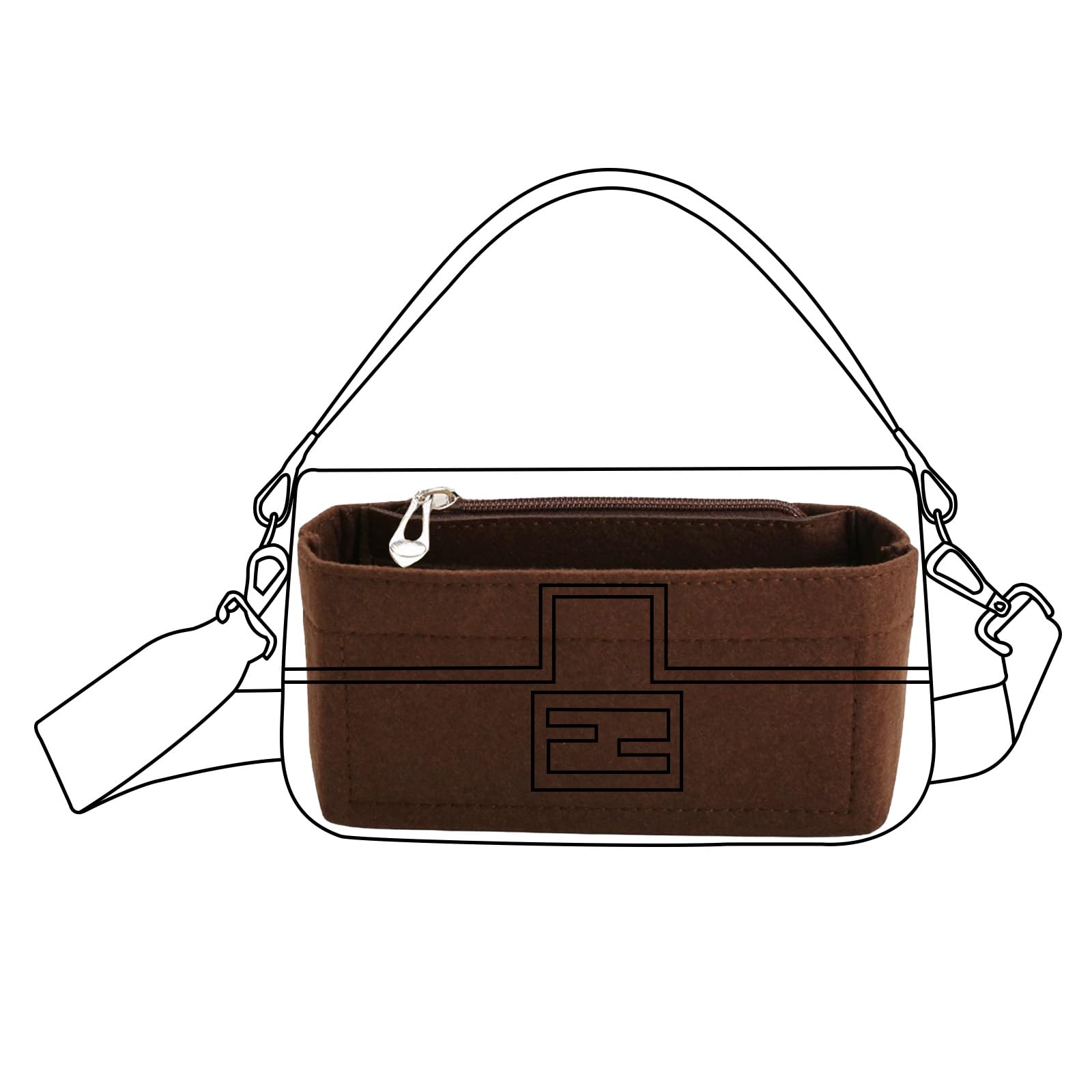 Lckaey Felt purse organizer for FENDI baguette bag insert for fendi Handbag baguette Organizers Y090coffee-M