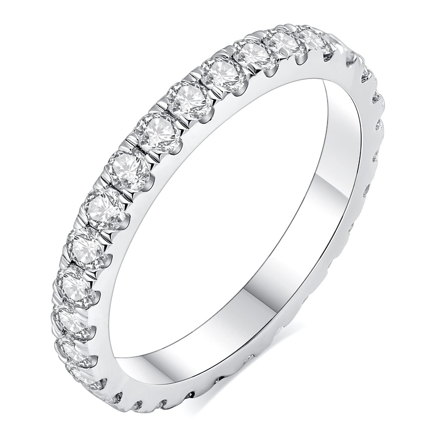 Moissanite Anello nuziale da donna, 1,5 mm/2,0 mm, Full Eternity, in argento Sterling 925, placcato oro bianco, diamante finto, taglia H-V, da viaggio