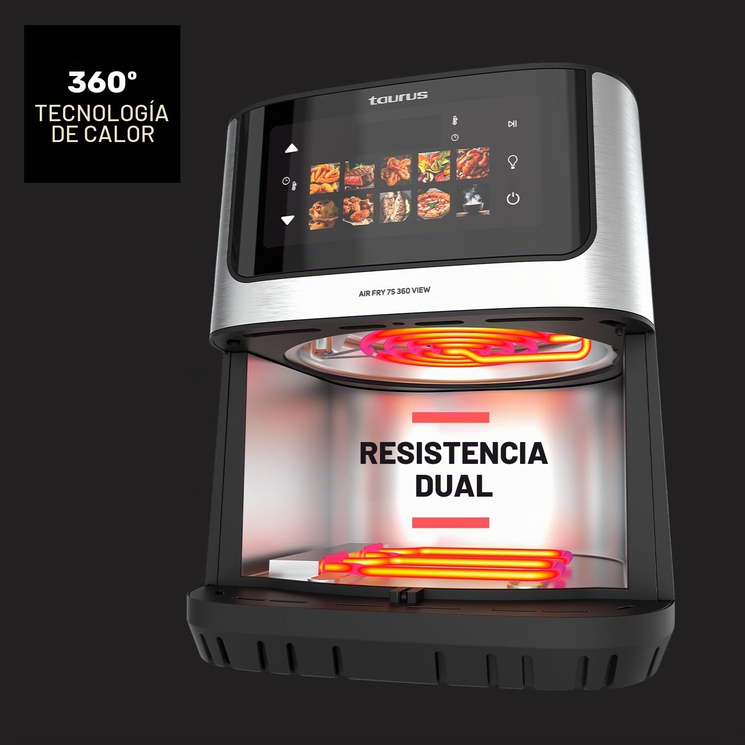 Taurus - Freidora de Aire 6,5L, 1900W, Doble Resistencia, 10 Programas