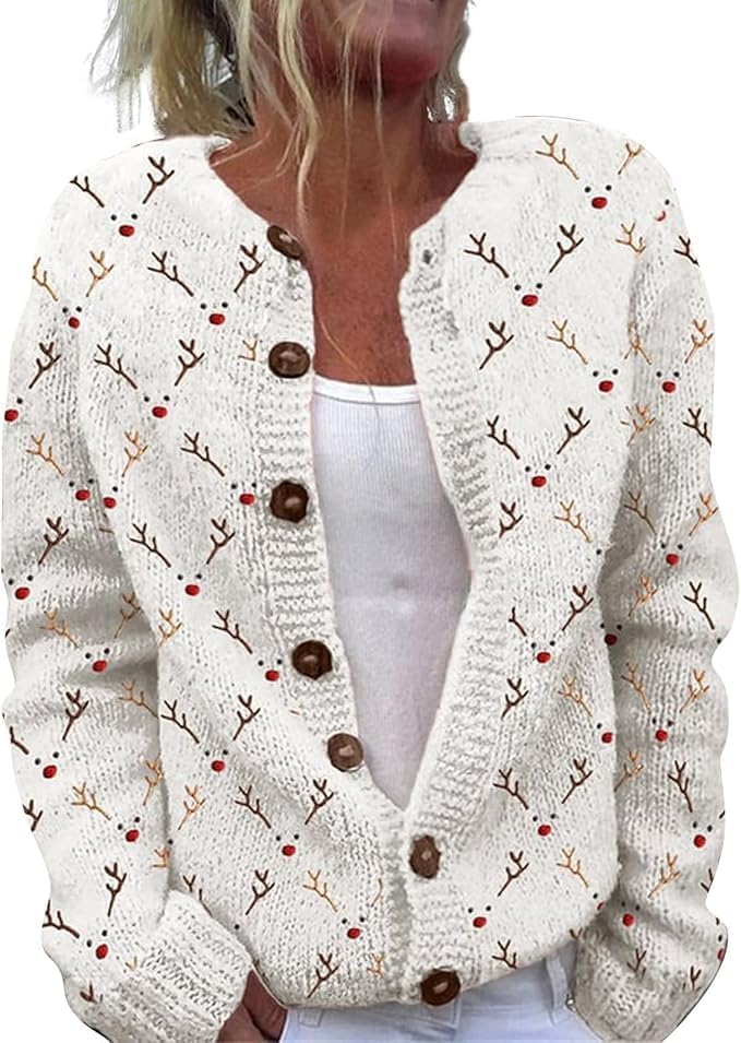 Christmas Sweaters for Women Ugly Funny Xmas Tree Print Button Up Cardigans Fall Winter Vintage Knitted Outerwear Christmas Sweaters for Women Ugly Funny Xmas Tree Print Button Up Cardigans Fall Winter Vintage Knitted Outerwear