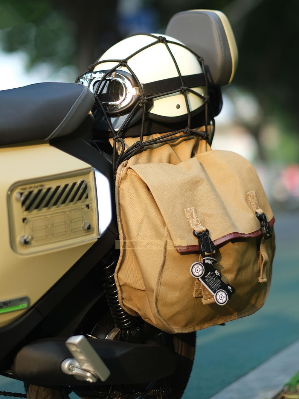 UNISTRENGH Waterproof Canvas Bike Pannier Bag Double Motorcycle Rear Seat Rack Side Bag Double Storage Saddle Bag for MTB Cycling Traveling Commuting (Tan)