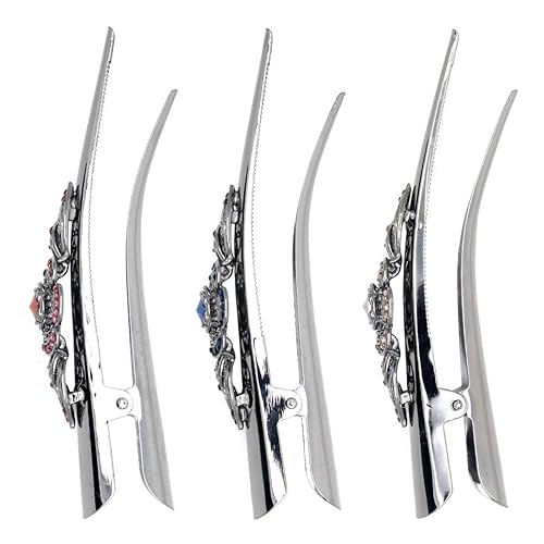 Miniatura 3 de Fashion & Lifestyle Juego de 3 pinzas de corte de cocodrilo grandes de aleación de metal para mujeres y niñas, horquillas de sujeción bastante