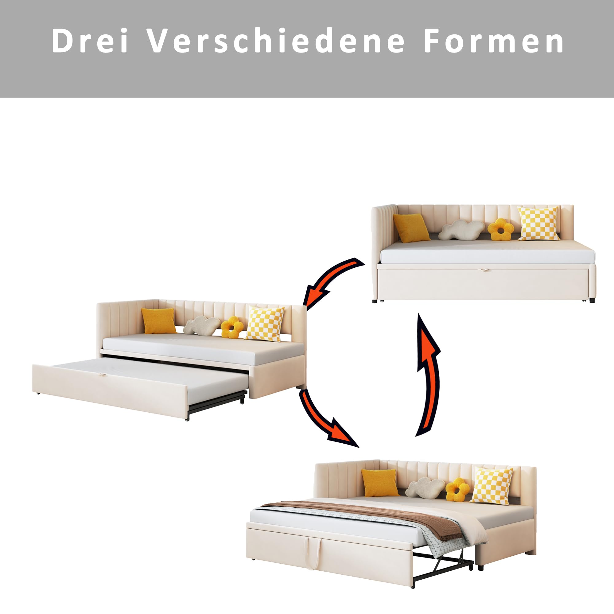 Shye Divano Letto Multifunzionale A L Con Letto Estraibile 90/180x200 Cm – Velluto Morbido, Design Salvaspazio Per Camera Degli Ospiti E Bambini (Grigio)