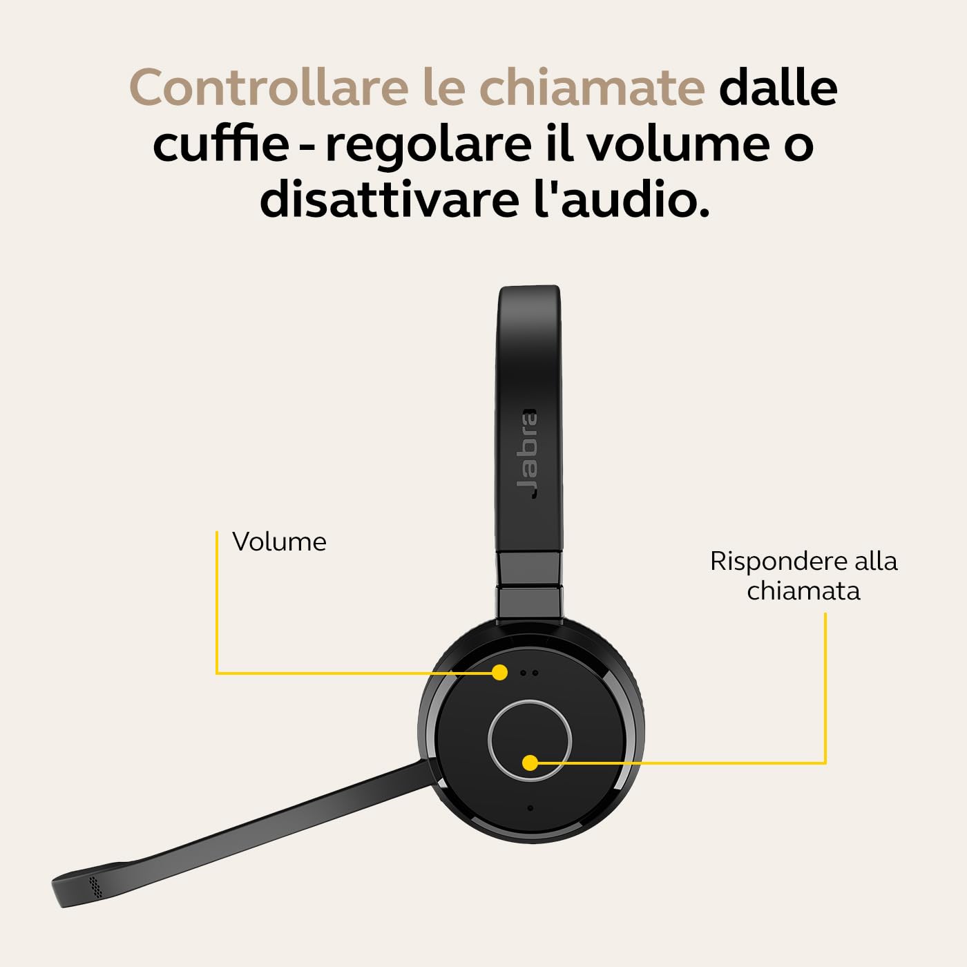 Jabra Evolve 65 TE cuffie stereo wireless certificate Microsoft Teams, portata 30 metri, batteria 12 ore, USB-A, doppia connettività - Nero