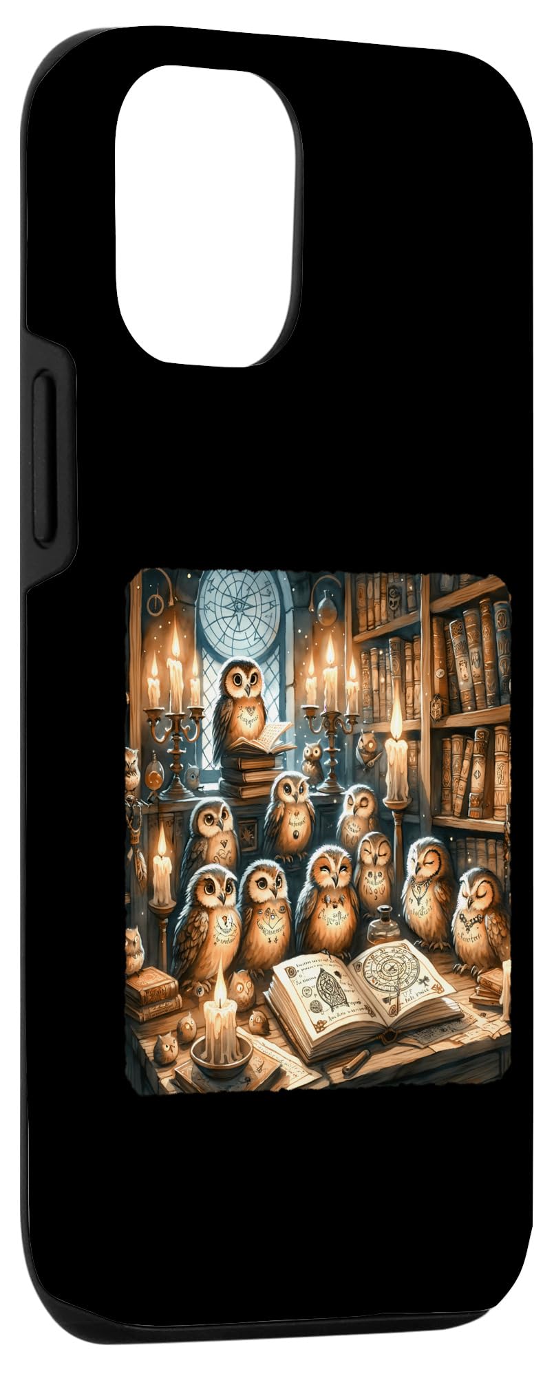 iPhone 14 Pro Owls In Old Library Reading Spell Books. Mysticism Shelves Case - Image 3