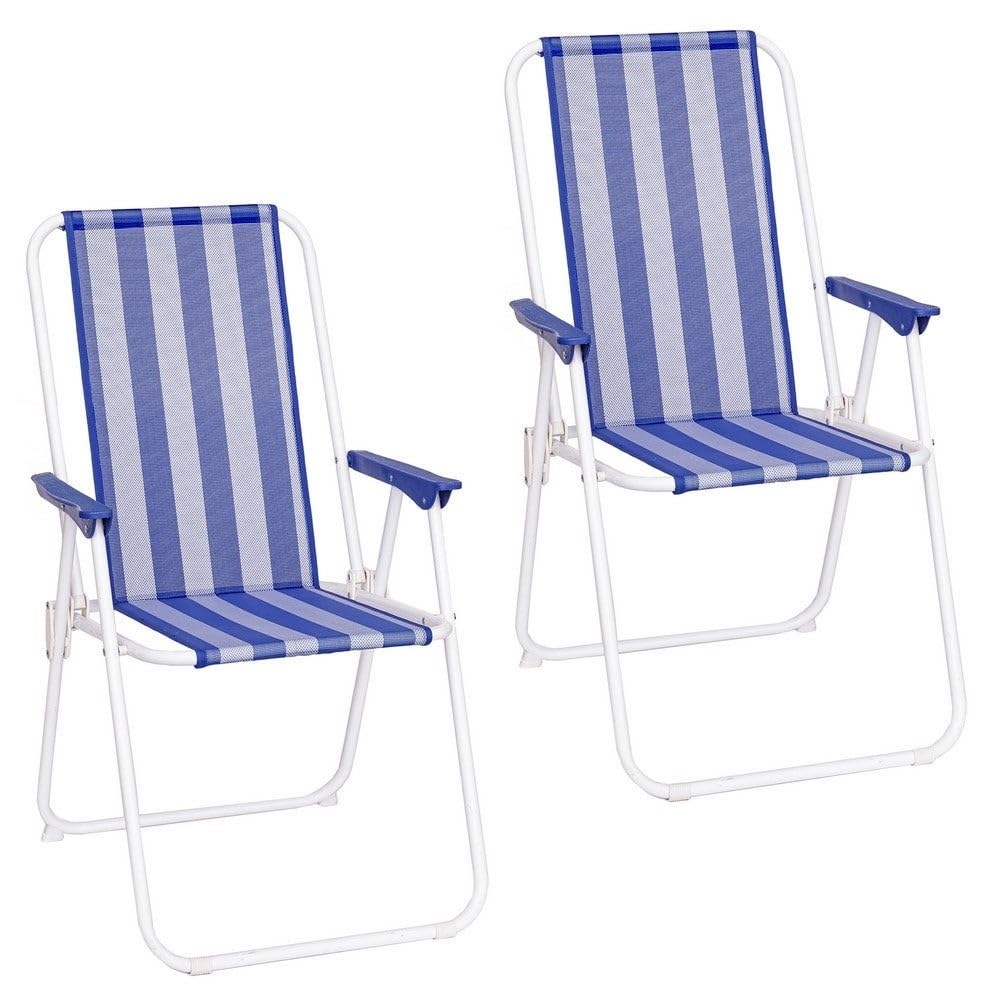 LOLAhome Pack 2 sillas Playa y Camping Plegables con Cierre de Seguridad, Estructura Acero Pintura Epoxi anticorrosión, Tejido textileno Transpirable de Rayas Multicolor, Respaldo Alto Mono-posición