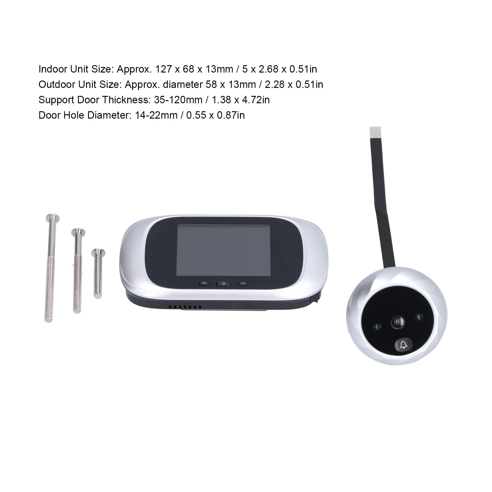 Cámara de timbre digital Pantalla LCD de 2,8 pulgadas Visión nocturna infrarroja Cámara de seguridad con visión gran angular para oficina en casa Material ABS Diseño compacto y (Argent)