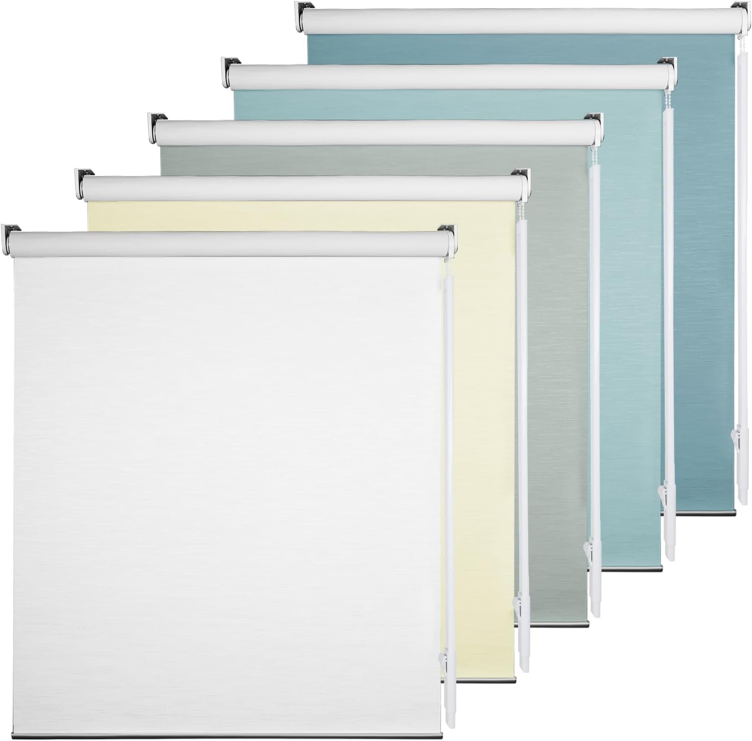 100% Blackout Roller Window Shades, Striped Jacquard Window Blinds with Thermal Insulated, UV Protection Waterproof Fabric, Roll up and Down Shades Home and Office(White - 20" W x 72" H)
