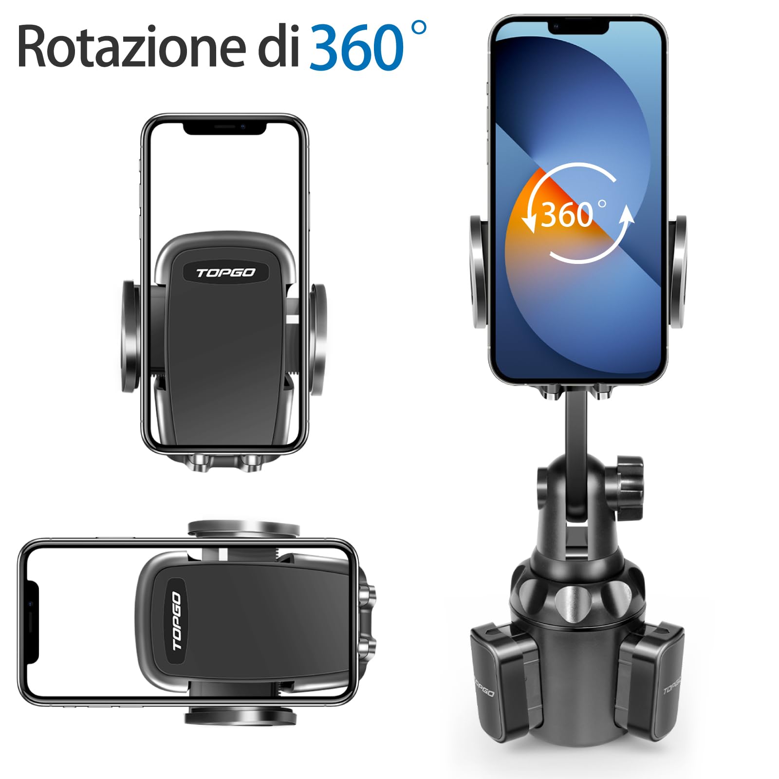 Supporto per smartphone da auto, da montare nel portabevande