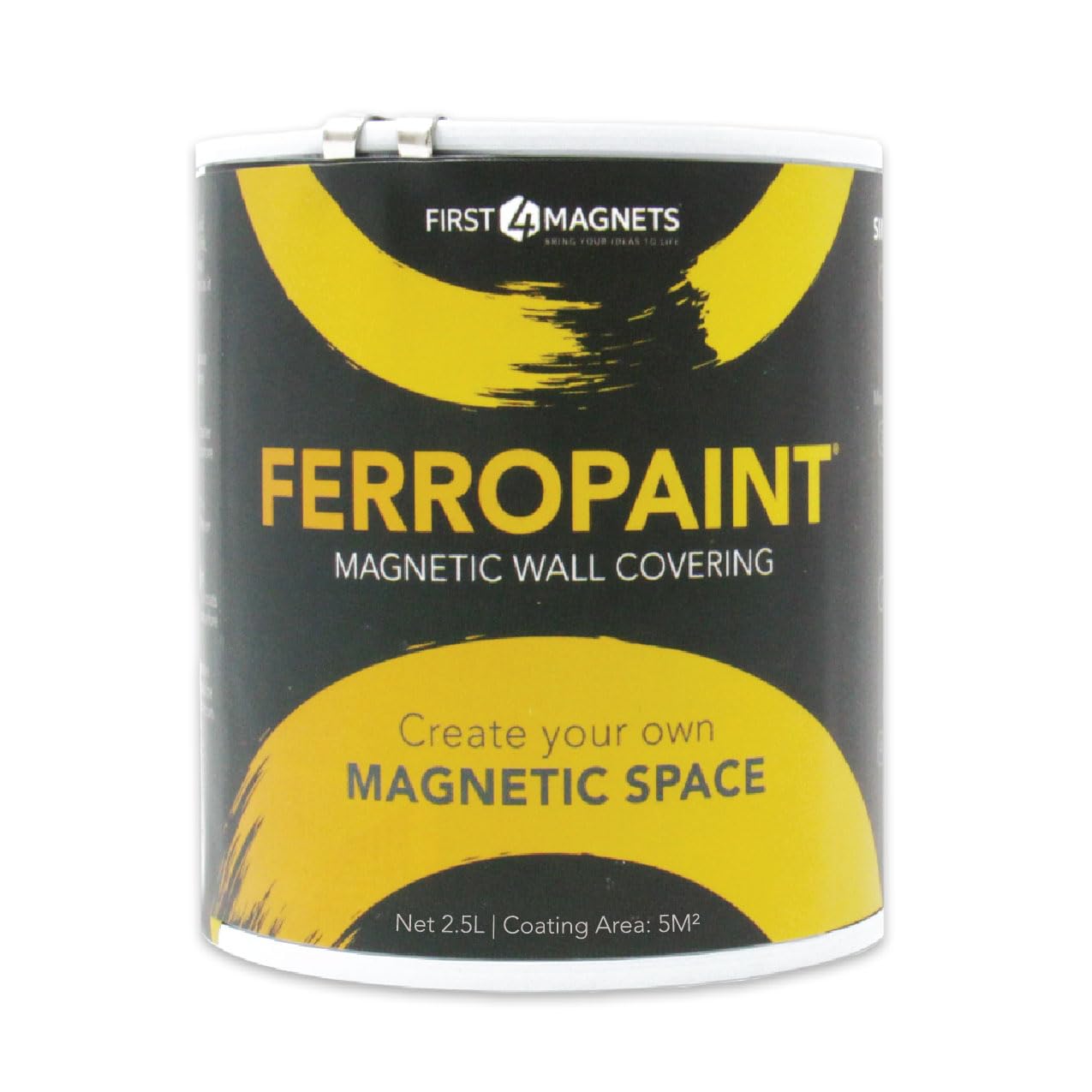 First4magnets Charcoal Ferropaint® Magnetic Paint For Walls, Bedroom, Office, Kitchen, Playroom, Classroom, Diy And Renovation - 2.5 Litre - 2 Tins