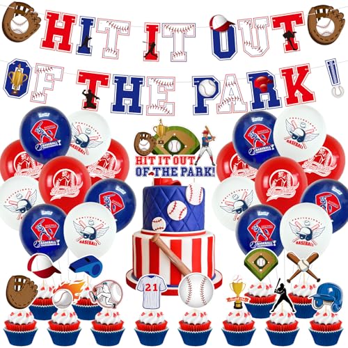 Lot de 32 décorations de fête sur le thème du baseball, ballons de fête pour garçons, décorations d'anniversaire d'enfants, y compris des ballons, des bannières et des décorations de gâteaux.