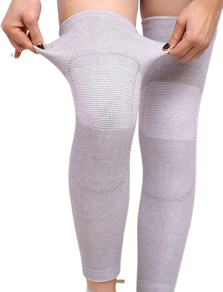 1 Pair Winter Outdoor Sports Warm Lengthened Knee Pads Protector Protective Elastic Wool Thermal Plush Kneepad Kneecap Kneelet(L)