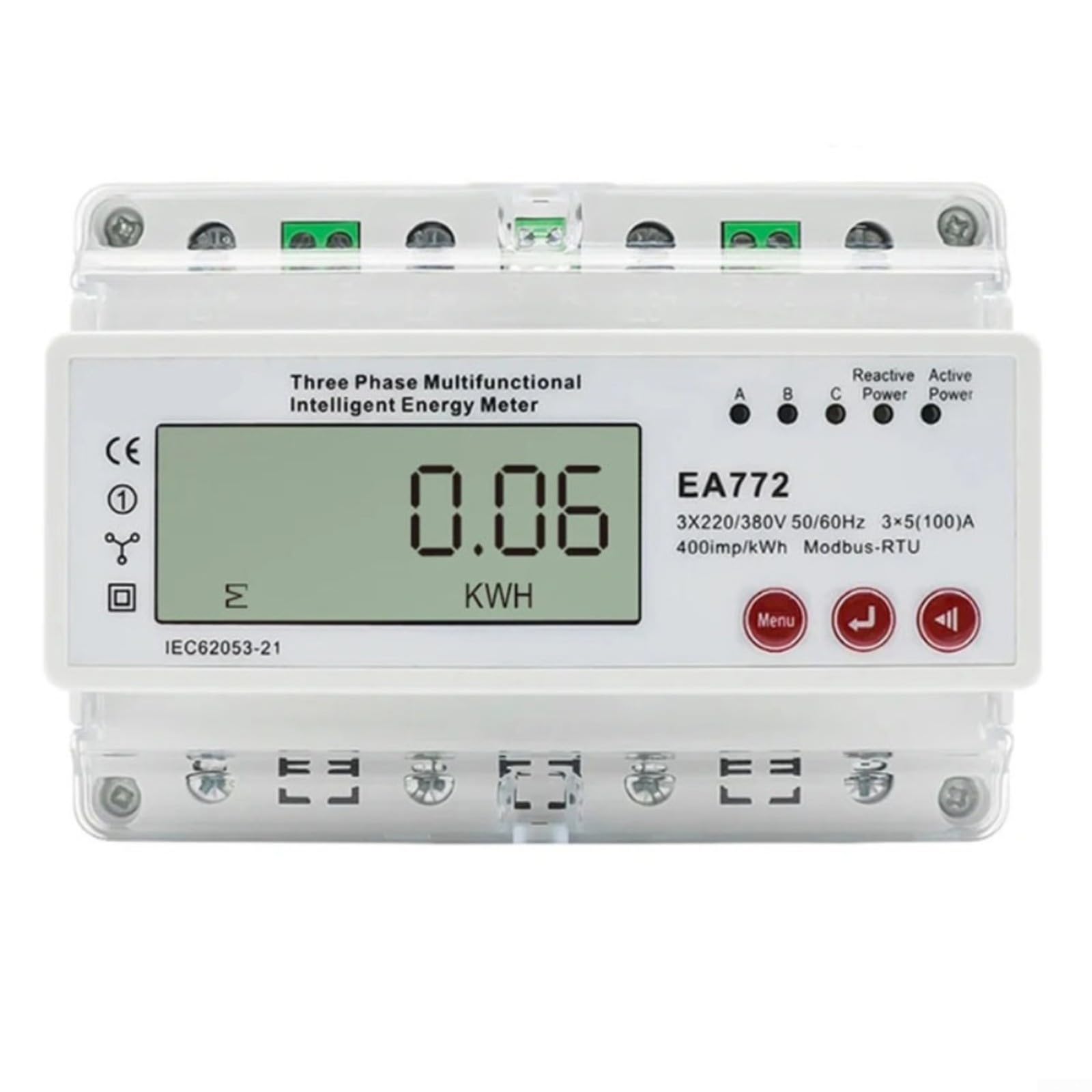 RS485 - Contador de energía (380 V, 100 A) | ABS Housing, bidireccional measurement, retroiluminado LCD, 5 (100) para A, clase 1 Accuracy, Solar PV Monitoring