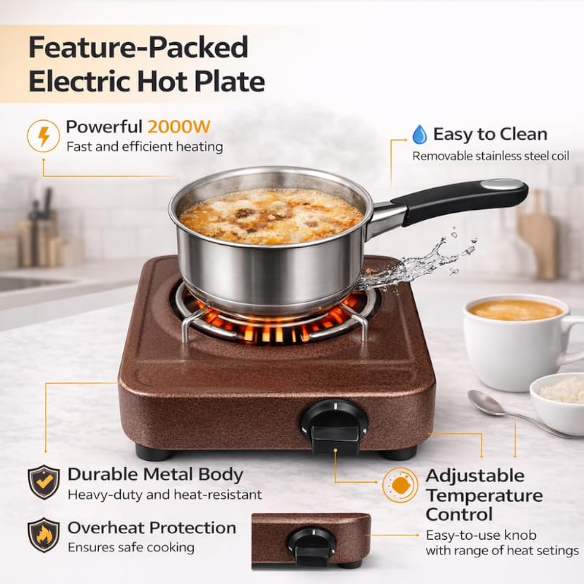 2000W Electric Hot Plate, Portable Cooking Solution