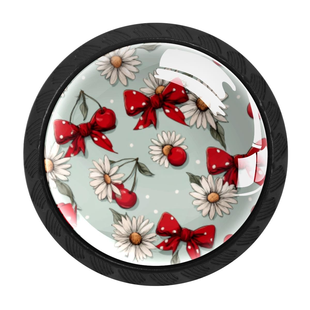 HEOEH 4 PCS Cabinet Knobs, Cherry Daisies Bows Drawer Knobs Dresser Handles