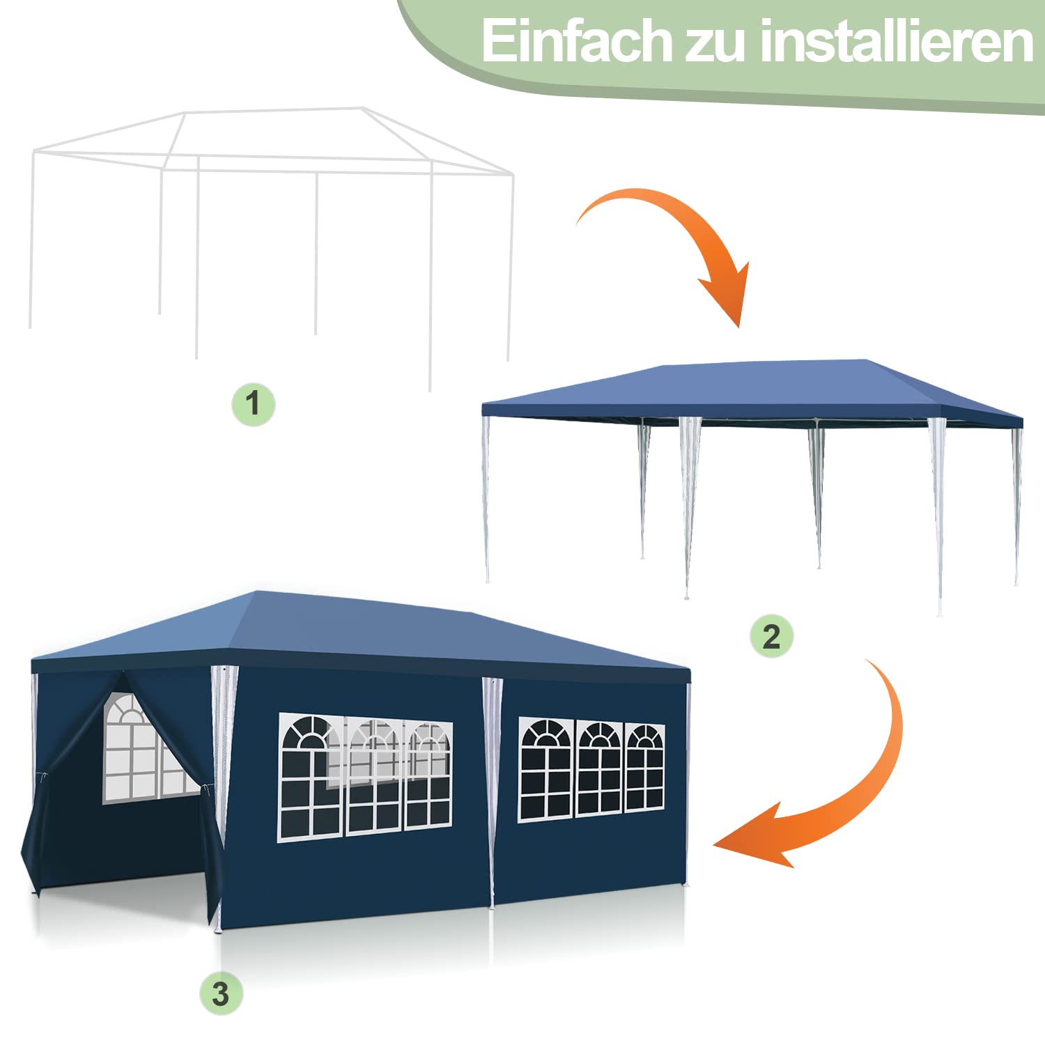 Pavillon 3x6 m Tente de réception étanche à l'eau Bâche PE de Haute qualité Tente de réception résistante aux UV Tente de Jardin 100g/m² Tente à bière avec 6 Parties latérales Bleu 7527857