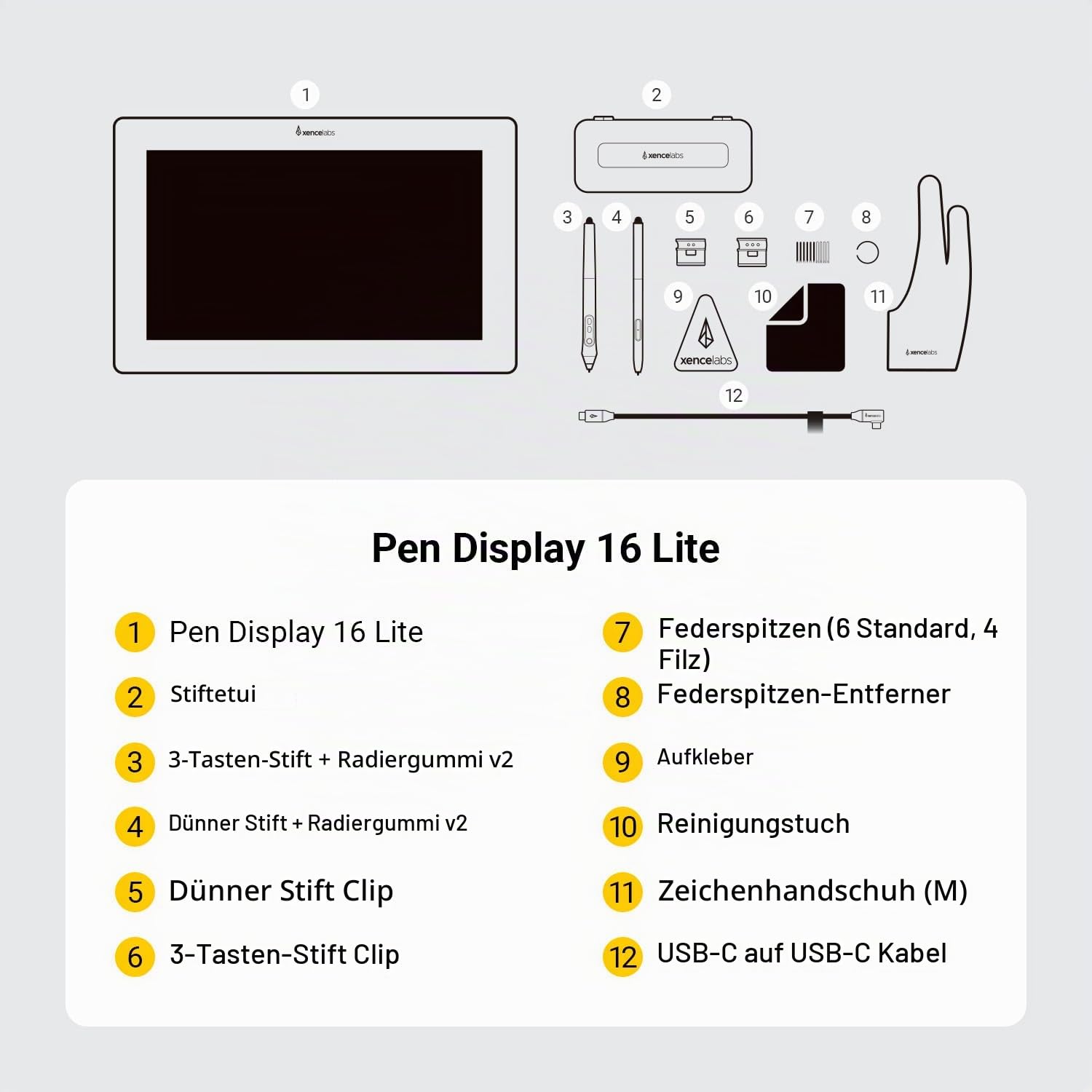 Xencelabs Pen Display 16 Lite 4K OLED Professionelle Grafiktablett mit Display 16 Zoll Grafik-Display mit 2 Batterielosen Stiften