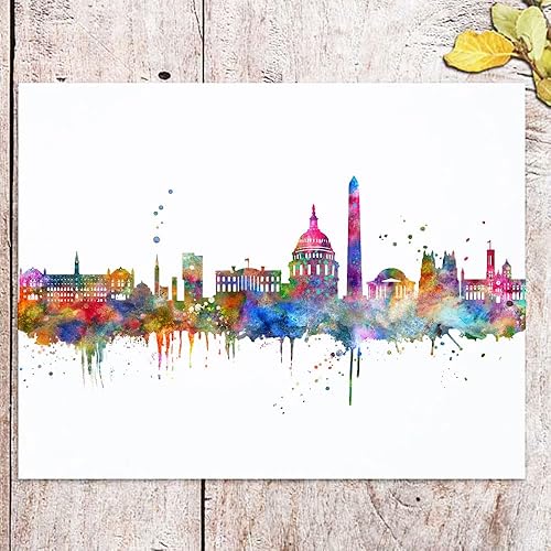 Miniatura 2 de Washington DC Skyline - Impresión artística de acuarela para pared, diseño de paisaje urbano de Washington, obra de arte de pared, decoración de