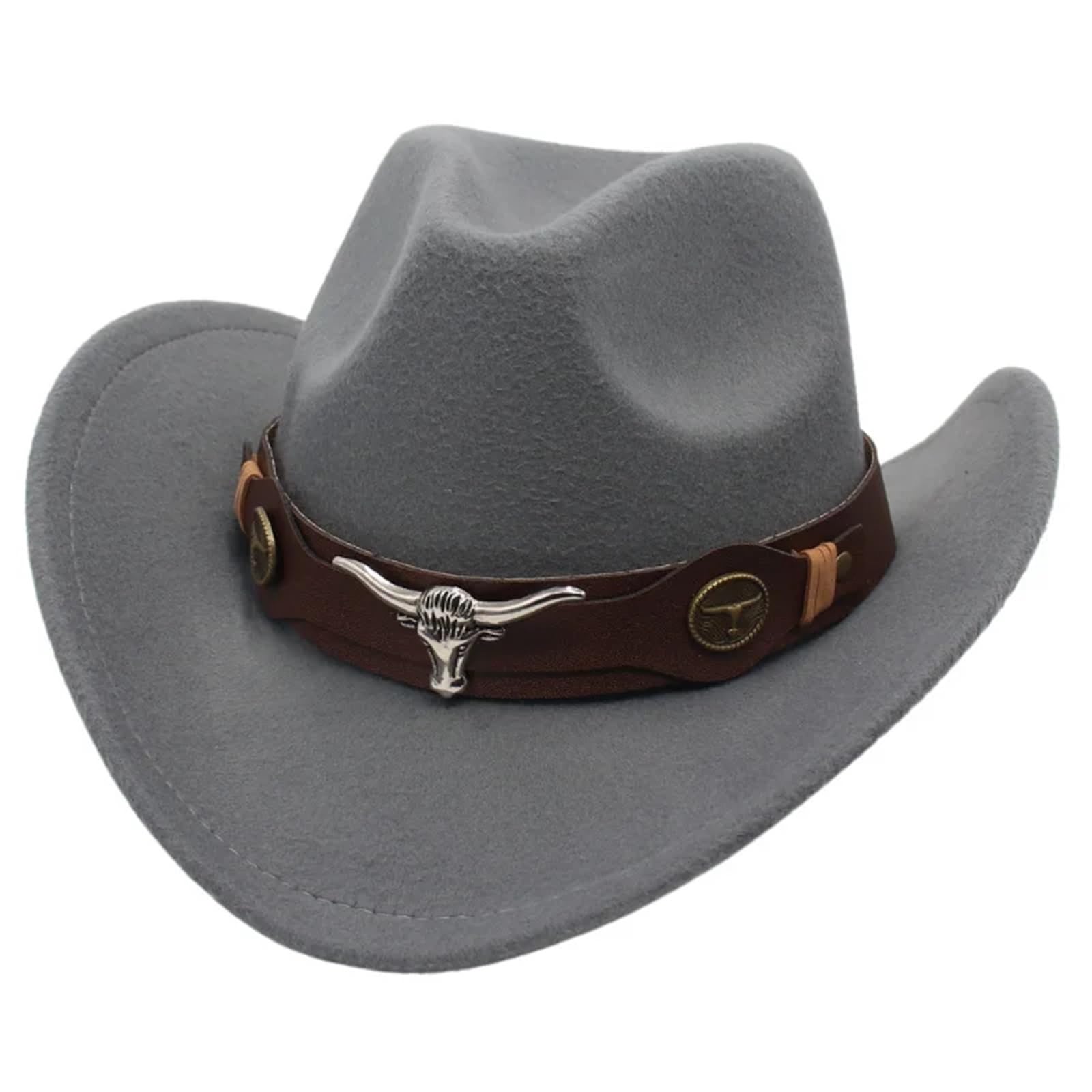 vrfvsdasAAS Cowboy Hat Cowboy Hat Ladies Hat Roll Brim Cowgirl Cap Jazz Fedora Hats Felt Cap(Grey)