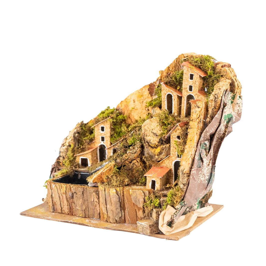Holyhome Borgo con Ruscello per Presepe con case 20x14x20 cm (7,87x5,51x7,87 Inch), Prodotto Realizzato a MAno, Made in Italy (Ruscello Laterale)