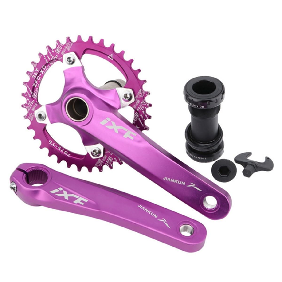 Integrado Hueco 170mm Platos Y Bielas MTB Platos Y Bielas Aleación De Aluminio 32T 34T 36T 38T Dientes Positivos Negativos Juego De Bielas con Soporte Inferior(Purple,36T)