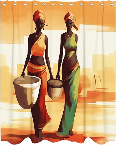 Cortina de ducha rústica de África negra para niñas, con temática colorida, juego de cortina de ducha de tela de arte moderno con 12 ganchos, 72 x