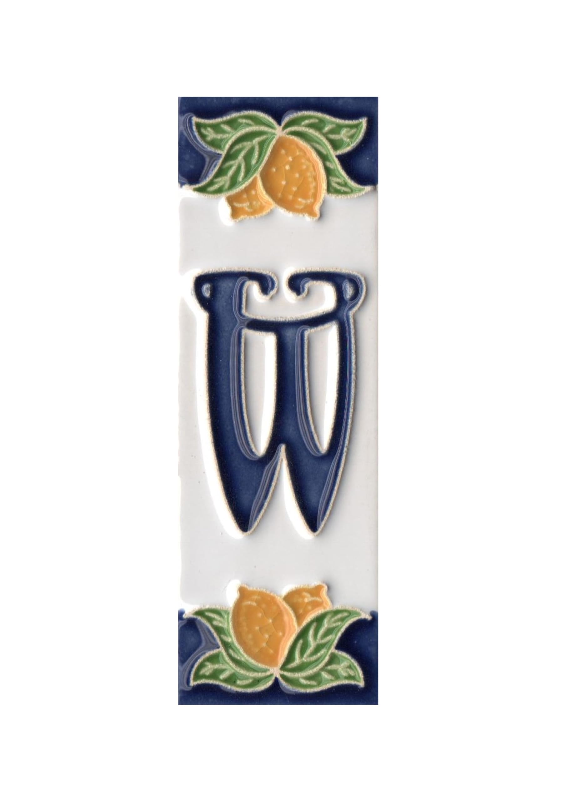 House Numbers, Italian Ceramic Numbers & Letters Tiles, Lemon Design, Tile Size: 10cm x 3.3 cm (Letter F) (Letter W tile)