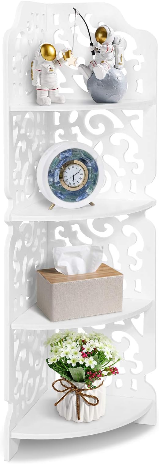 te Freestanding Corner Shelf, 4 Tier White Corner Shelf Carved Wall