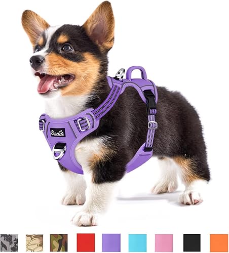 Miniatura 34 de SlowTon Arnés para perro sin tirones, arnés resistente sin estrangulamiento para mascotas, con 2 clips para la correa y mango vertical de fácil