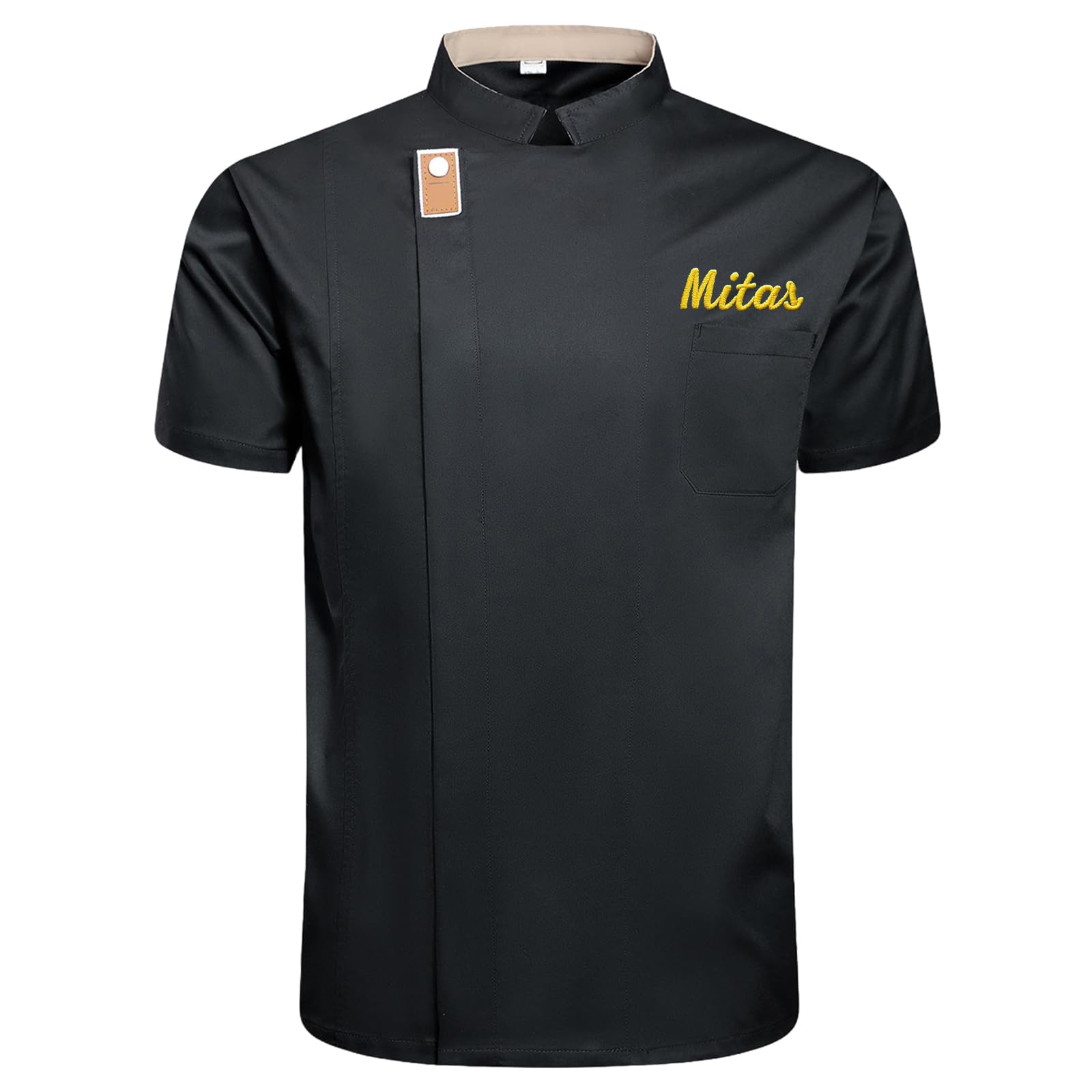 Veste de Chef Personnalisée avec Broderie Texte, Veste Cuisine Homme et Femme à Manches Courtes, Uniforme Professionnel Respirant pour Restauration et Boulangerie - 1