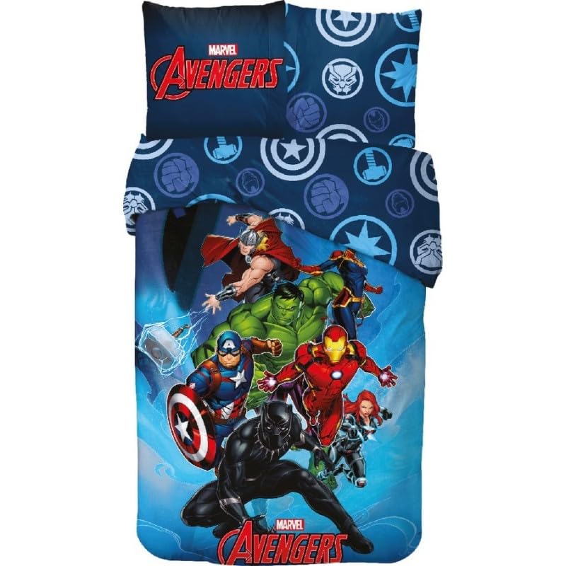 anemone Parure de lit Avengers 140x200 - Housse de Couette Avengers 100% Coton + 1 Housse d'oreiller 63 x 63 (V1)