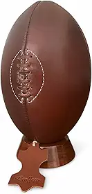 Geoffrey I Bola de Rugby Retrô 4 Painéis I Couro de Vaca com Base de Madeira Estilo Vintage com Cadarços de Couro e Costurado à Mão