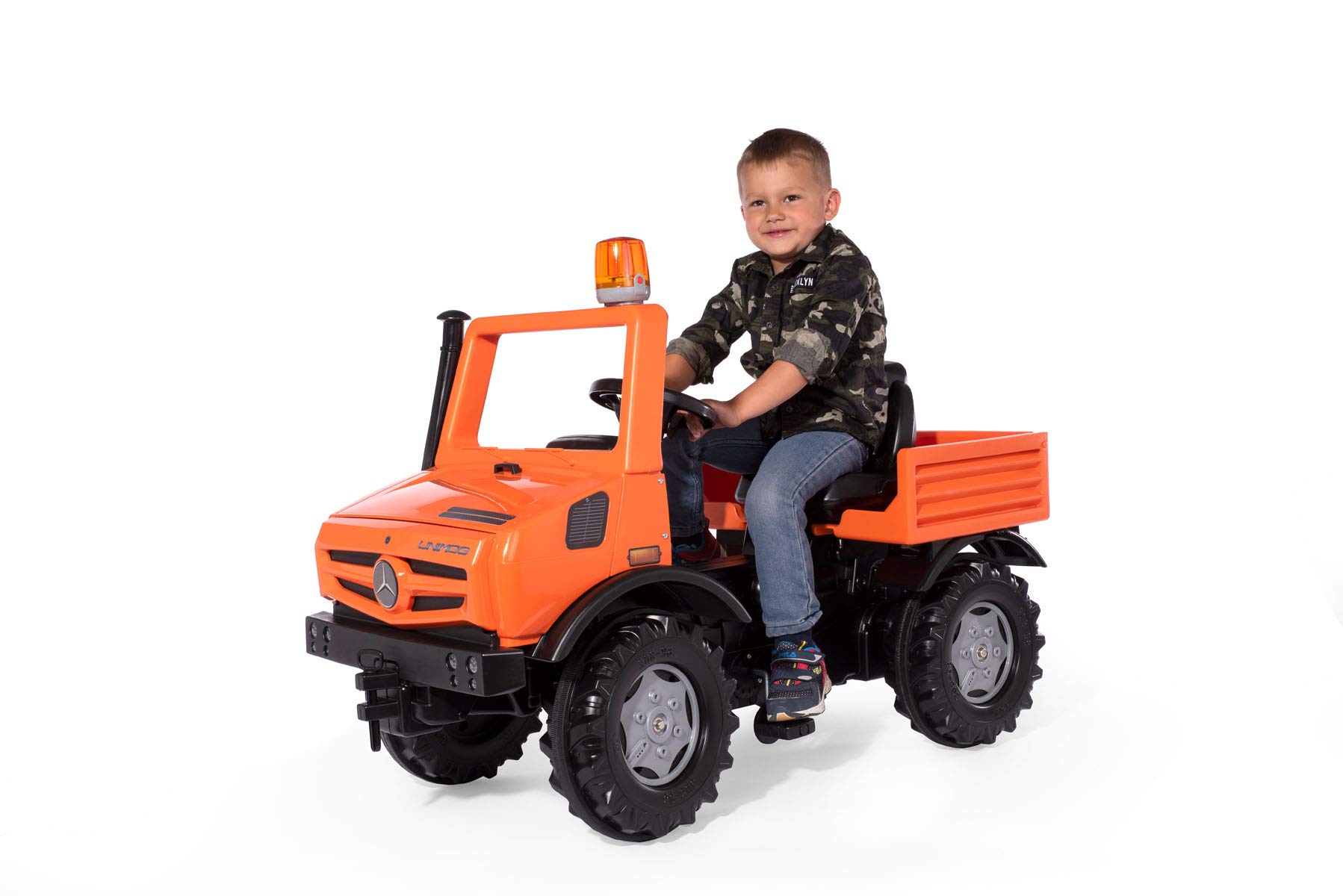 Rolly Toys Unimog Service 038237 - Coche a Pedales a Partir de 3 años, con neumáticos silenciosos y luz Intermitente