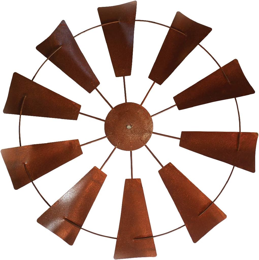 Rustic Farmhouse Windmill Wall Decor - 20" Rusty Round Metal Country Magnolia Farm Wind Mill Home Decor. Windmills Design Accents in Joanna Gaines Fixer Upper Style for House Walls Kitchen barn Art