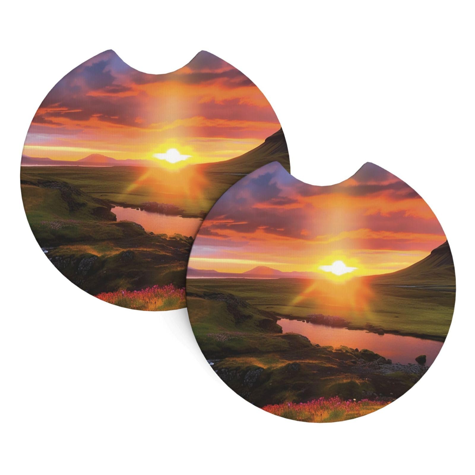 2PCS Car Coaster for Cup Holders Universal Auto Cup Mat Iceland Sunset Cup Coaster Pad 2.7" Waterproof Neoprene Non-Slip Cup Holder Coasters Car Interior Accessories for Women Men