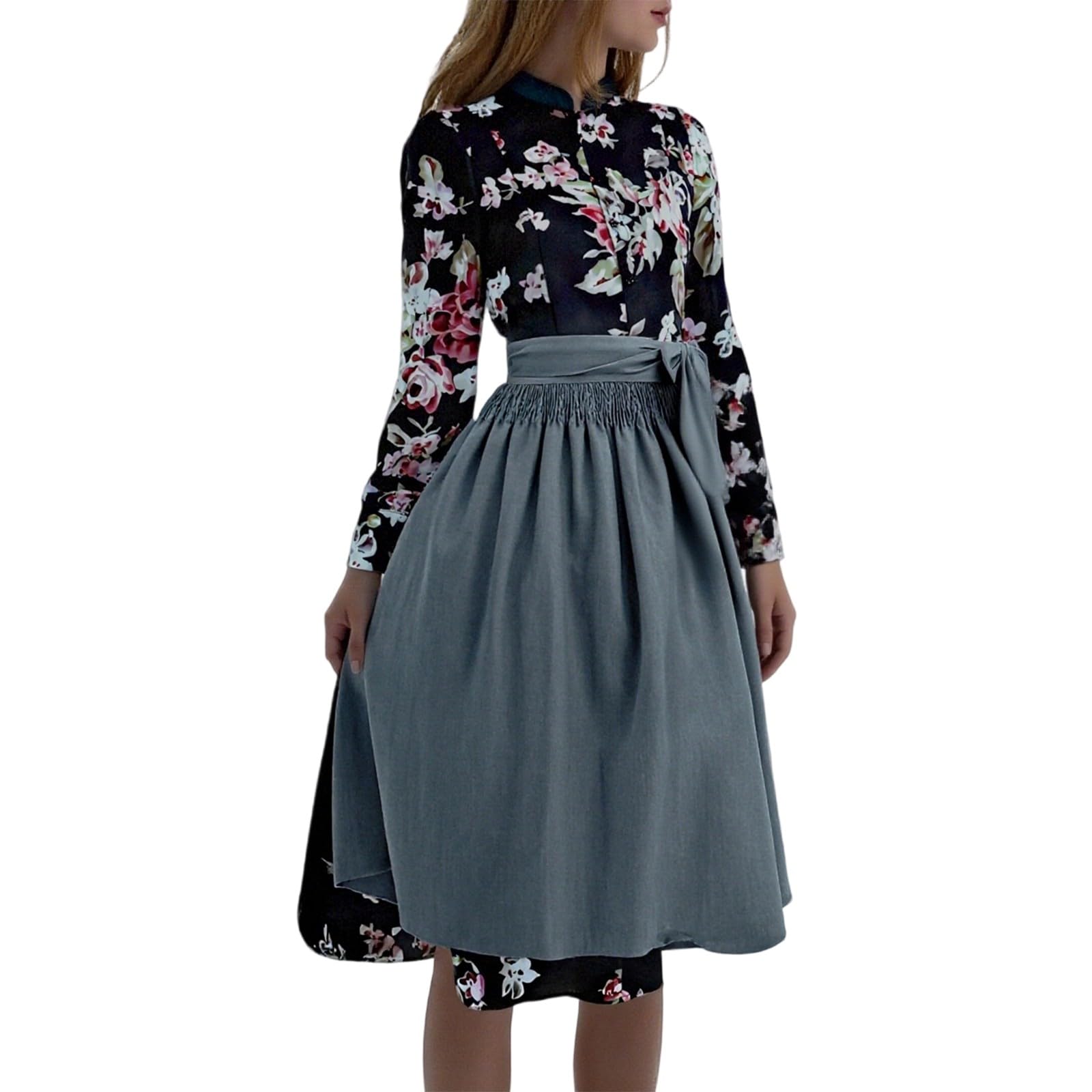 Gonna estiva da donna per Oktoberfest, stile bohémien, con motivo floreale, gonna a pieghe, linea ad A, gonna a pieghe, vita alta, gonna floreale, classica, per il tempo libero, vestibilità ampia